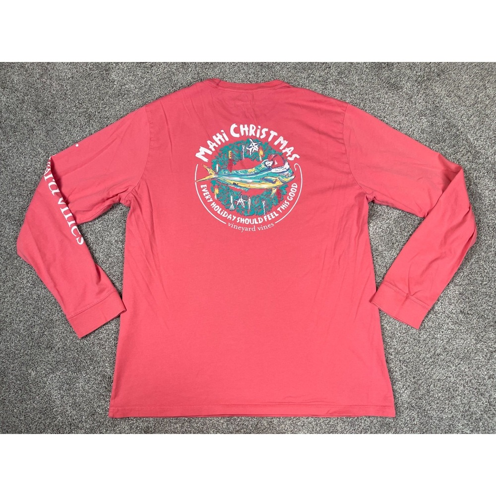 Vineyard Vines Shirt Womens Medium Pink Long Sleeve Pocket Tee Mahi Christmas